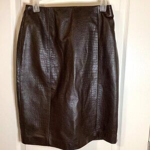 Anne Klein Women's Embossed Textured Cure Leather Pencil Brown Skirt Size 8 Y2K